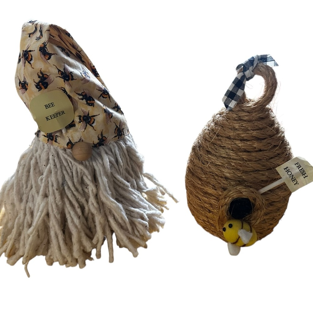 Bee Keeper Gnome and Beehive Decor Set